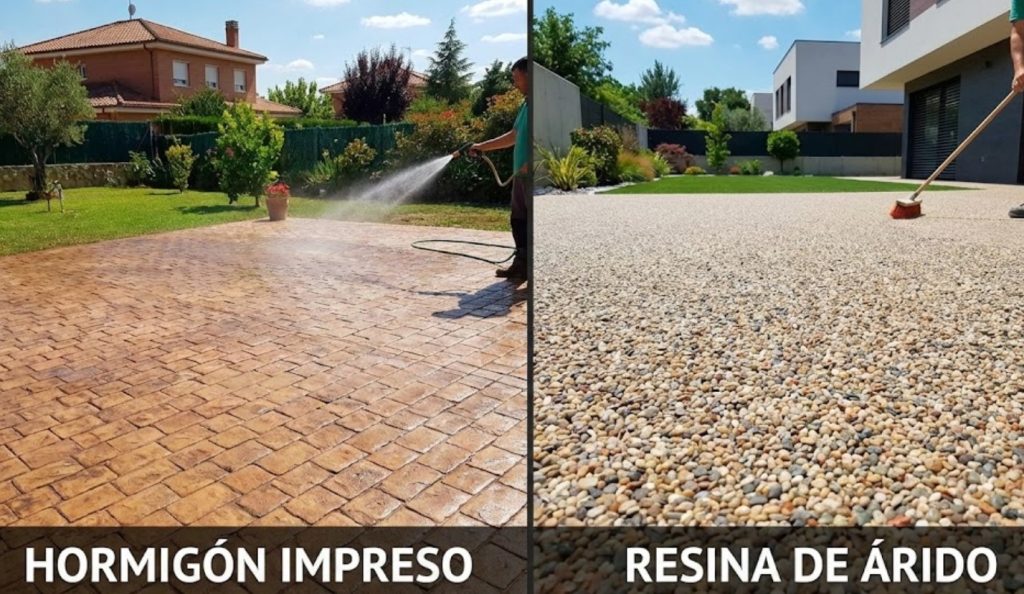 Hormigón impreso vs. Resina de Árido: ¿Cuál aguanta mejor el peso de un coche? 2 hormigon impreso vs resina de arido